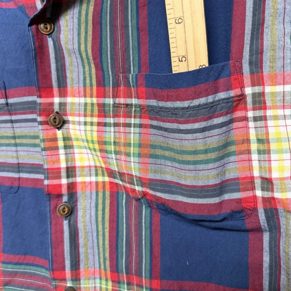 Vintage Polo Ralph Lauren Shirt Mens XL Blue Red Plaid Camp Chest Pockets Collar